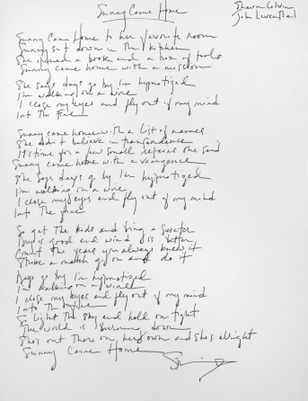 SHAWN COLVIN HANDWRITTEN LYRICS TO THE SONG "SUNNY CAME HOME"