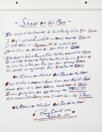 RODNEY CROWELL HANDWRITTEN LYRICS TO THE SONG "SHAME ON THE MOON"