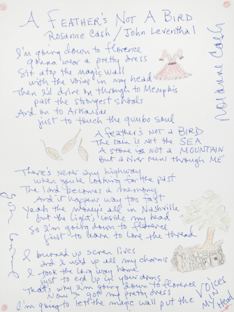 ROSANNE CASH HANDWRITTEN LYRICS TO THE SONG "A FEATHER'S NOT A BIRD"