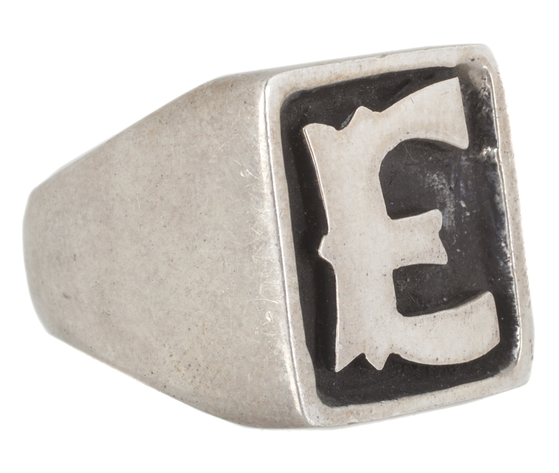 ELVIS PRESLEY OWNED ANDWORN SILVER "E" RING