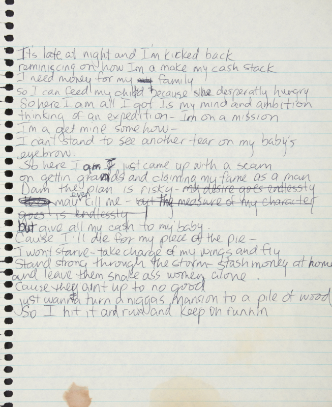 TUPAC SHAKUR HANDWRITTEN LYRICS