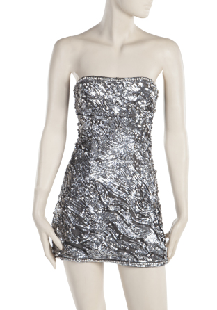 RENEE GOLDSBERRY 2008 RENT PARTY WORN RANDI RAHM SEQUIN MINI DRESS AND SIGNED IMAGE