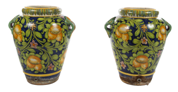 PAIR OF ITALIAN MAJOLICA URNS FROM RAVELLO