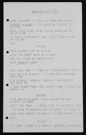 ELVIS PRESLEY LYRIC SHEET FOR "BURNING LOVE"