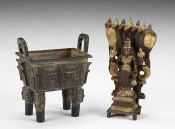 TWO ASIAN DECORATIVE BRONZE ITEMS