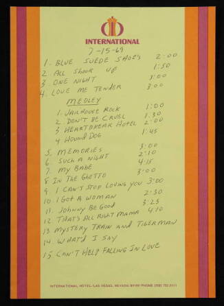 ELVIS PRESLEY HANDWRITTEN SET LIST