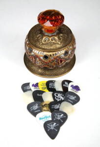 "JEWELED" LIDDED CONTAINER WITH GUITAR PICKS