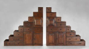 PAIR OF STAINED WOOD CORNER CABINETS