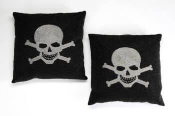 PAIR OF BEADED SKULL THROW PILLOWS