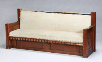CARVED WOODEN UPHOLSTERED CHURCH PEW