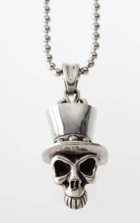 STERLING SKULL AND TOP HAT PENDANT NECKLACE