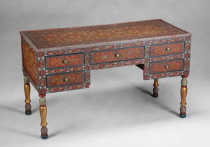 SOUTHEAST ASIAN HANDPAINTED AND GILDED DESK AND CHAIR