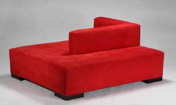 TWO MONUMENTAL RED SUEDE CONVERSATION SOFAS