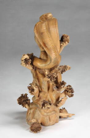 ASIAN CARVED WOODEN COBRA STATUE