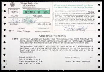 BO DIDDLEY CHICAGO MUSICIANS MEMBERSHIP CARD 1995