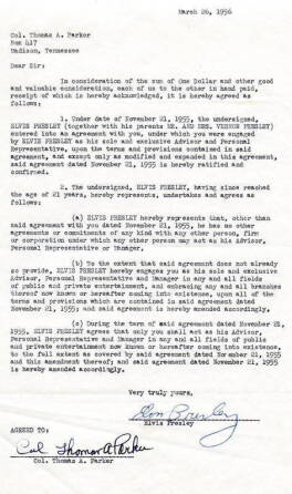 ELVIS PRESLEY 1956 MANAGEMENT CONTRACT