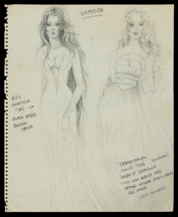 ELVIRA EARLY ROBERT REDDING CONCEPT DRAWINGS FOR ELVIRA CHARACTER