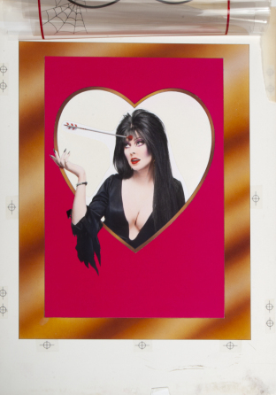 ELVIRA ORIGINAL ANNOTATED VALENTINE'S DAY GREETING CARD CONCEPT ART IN SIGNED ENVELOPE