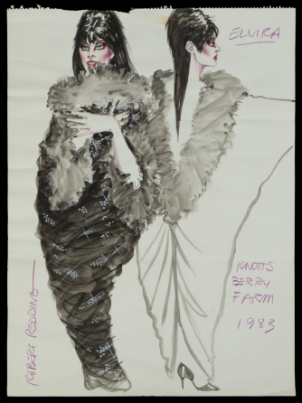 ELVIRA ROBERT REDDING COSTUME CONCEPT ART FOR 1983 KNOTT'S SCARY FARM SHOW