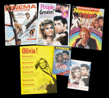 OLIVIA NEWTON-JOHN SIGNED GREASE EPHEMERA, INCLUDES BOOK SIGNED BY NEWTON-JOHN AND JOHN TRAVOLTA