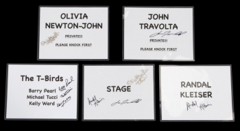 OLIVIA NEWTON-JOHN, JOHN TRAVOLTA, AND RANDAL KLEISER SIGNED 2019 "MEET 'N' GREASE MOVIE SING-A-LONG!" DRESSING ROOM SIGNS AND IMAGES