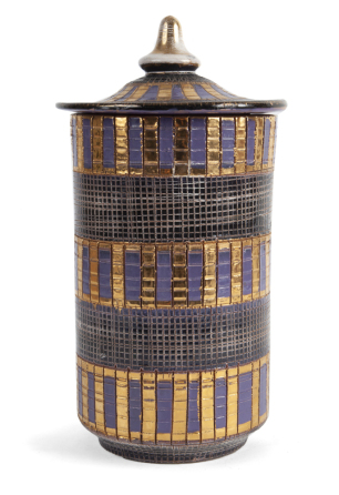 ROBERT EVANS HAND PAINTED CERAMIC LIDDED CANISTER