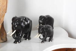 JOHN RUTHVEN ELEPHANT PRINT AND ASSORTED GROUP OF CARVED WOODEN ELEPHANTS - 3