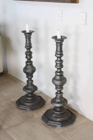 PAIR OF METAL ALTAR CANDLESTICKS