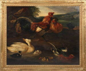 PAINTING OF BIRDS BY A STREAM