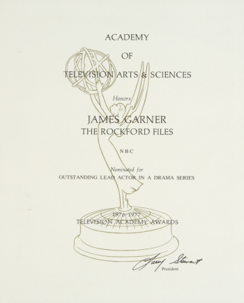 JAMES GARNER: "THE ROCKFORD FILES" 1976-1977 EMMY NOMINATION CERTIFICATE