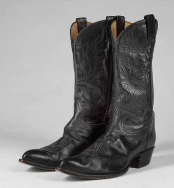 LARRY HAGMAN "J.R." BLACK LEATHER COWBOY BOOTS