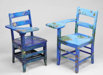 PAIR OF HANDPAINTED STUDENT DESKS