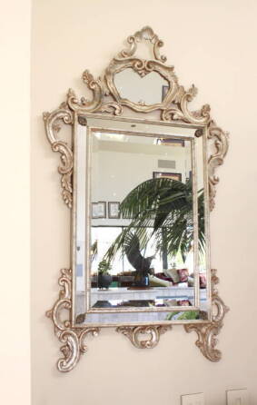 DISTRESSED SILVERED ROCOCO STYLE WALL MIRROR