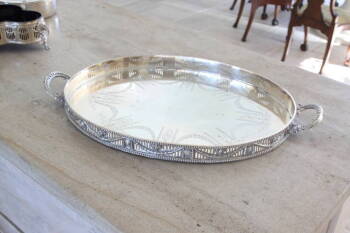 STERLING OVAL DOUBLE HANDLED SERVING TRAY