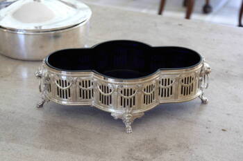 WMF SILVER PLATE AND COBALT GLASS FOOTED BOWL