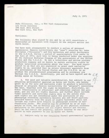 DUKE ELLINGTON SIGNED CONTRACT