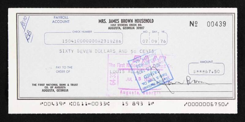 JAMES BROWN SIGNED CHECK
