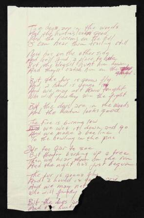 JOHNNY CASH HANDWRITTEN "THE DOGS ARE IN THE WOODS" LYRICS