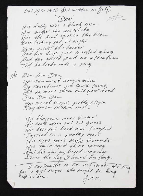 JOHNNY CASH HANDWRITTEN "DAN" LYRICS