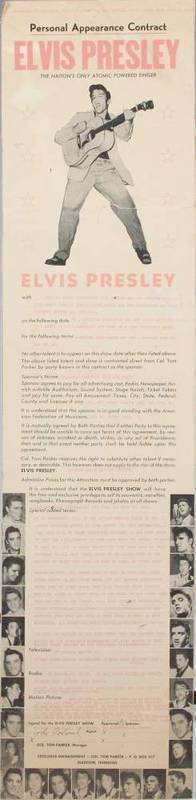 ELVIS PRESLEY PERSONAL APPEARANCE JOKE CONTRACT