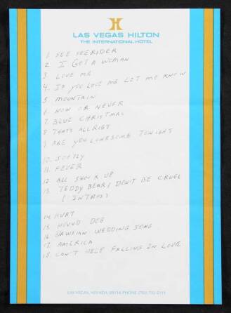 ELVIS PRESLEY HANDWRITTEN SET LIST