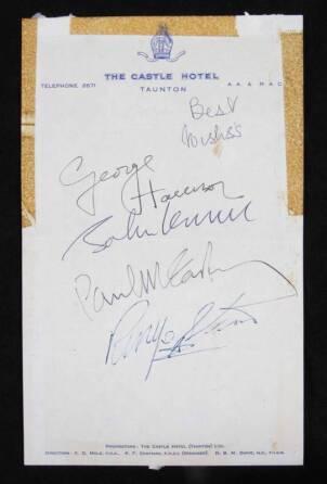 THE BEATLES SIGNED HOTEL STATIONERY