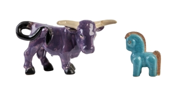 BETTY WHITE: CERAMIC BULL AND HORSE FIGURINES