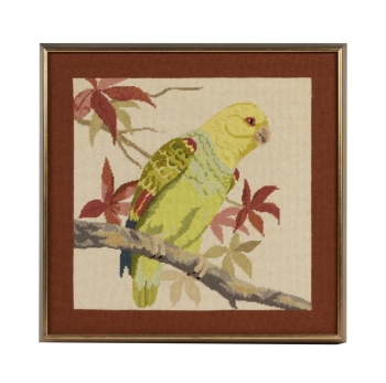 BETTY WHITE: HANDMADE FRAMED NEEDLEPOINT PARROT WALL DECORATION