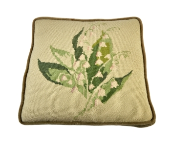 BETTY WHITE: HANDMADE LILY OF THE VALLEY NEEDLEPOINT PILLOW