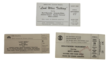 BETTY WHITE:"JUST MEN!" AND "HOLLYWOOD TALKABOUT" TAPING TICKETS