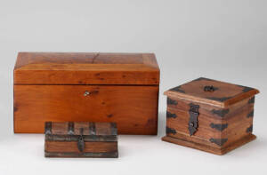 GROUP OF THREE WOODEN BOXES, ONE WITH BURLWOOD LID