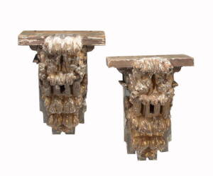 PAIR OF ANTIQUE CARVED WOODEN CORBELS