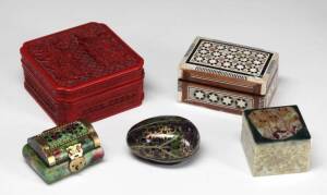 GROUP OF FIVE DECORATIVE BOXES