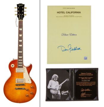 EAGLES: DON FELDER 2010 GIBSON LES PAUL "HOTEL CALIFORNIA" AGED 1959 REISSUE ELECTRIC GUITAR WITH SIGNED SHEET MUSIC
